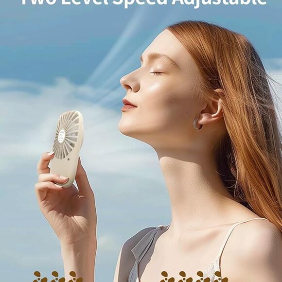Handheld Mini Fan Small Personal Portable Speed Adjustable USBRechargeable Beige - Picture 4 of 8